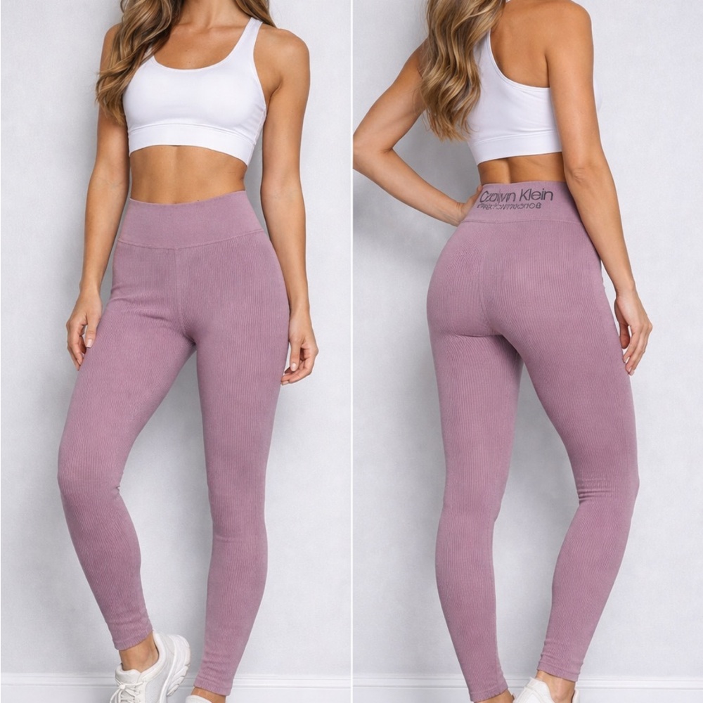Calvin Klein Performance Ribbed High-Rise Leggings Mauve Pink Size Small